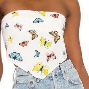 Amanda Uprichard Cream Butterfly Print bandeau Top
